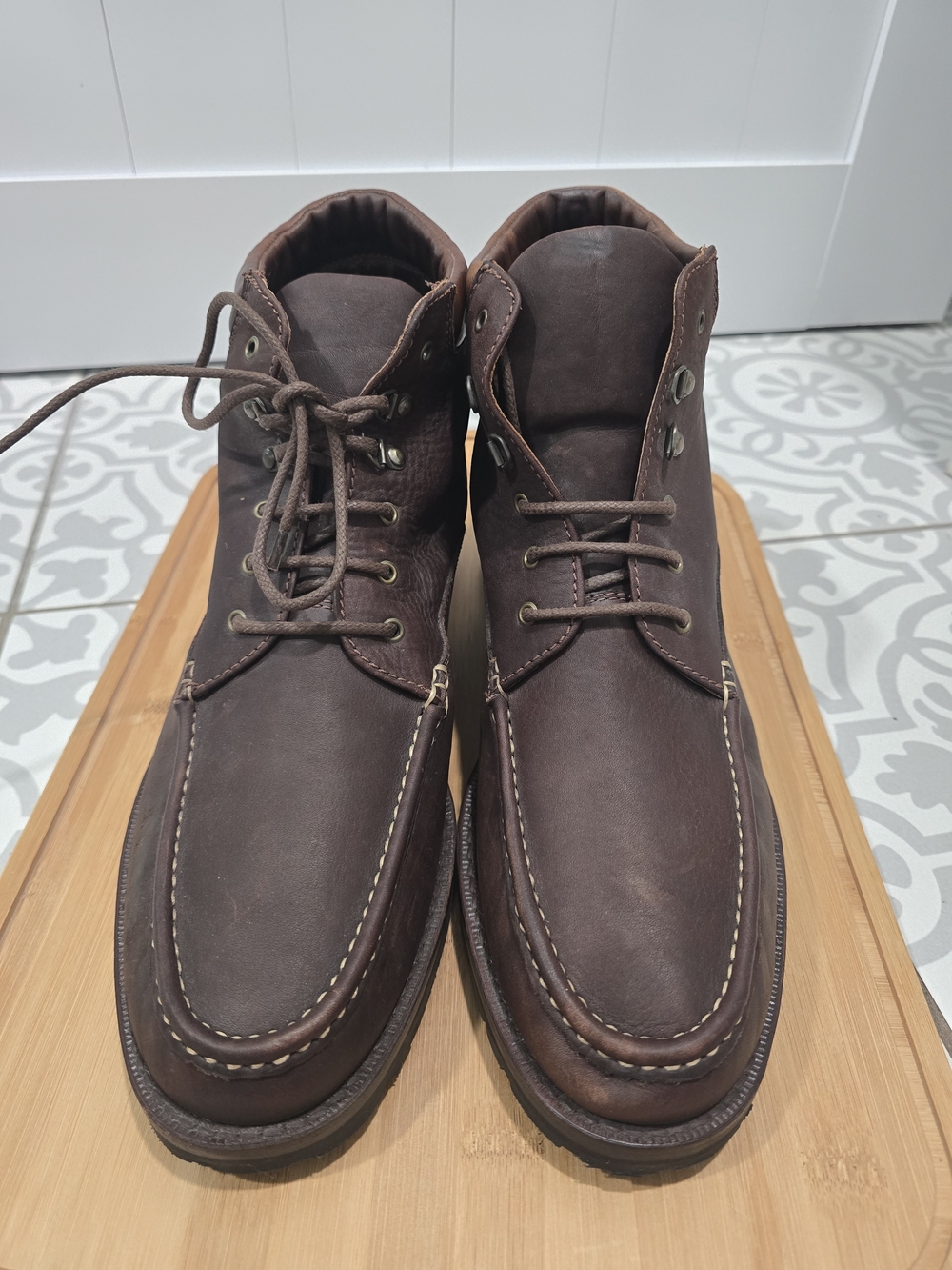Men's Brown Leather Moc Toe Work Boots